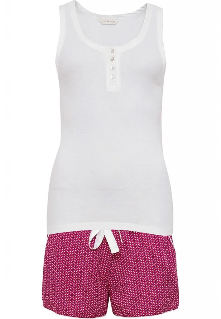 'Joyce' roze shorty set met witte top met knoopjes