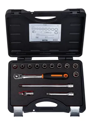 Bahco Doppenset 1/2″ | slanke ratel | twaalfkant | metrisch – 14-delig – koffer – 7814DS