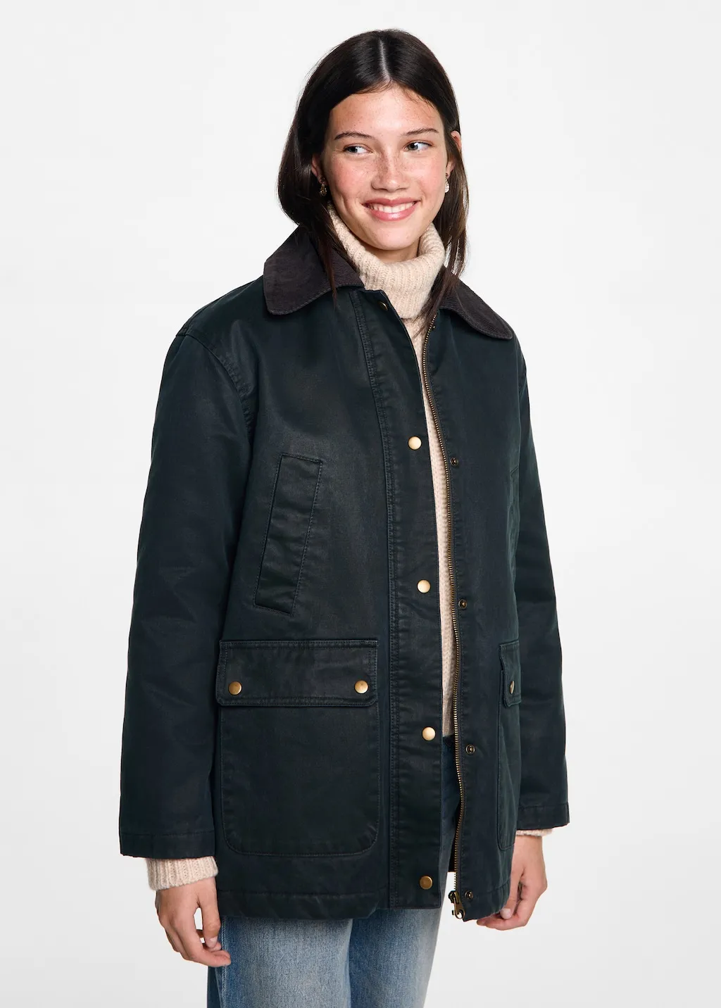 Lange parka met gecoate afwerking