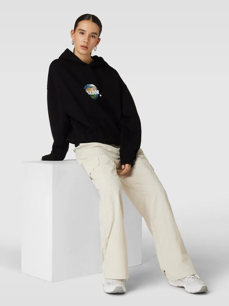 Pegador Oversized hoodie met kangoeroezak en motiefprint, model 'SOMMEN' in zwart
