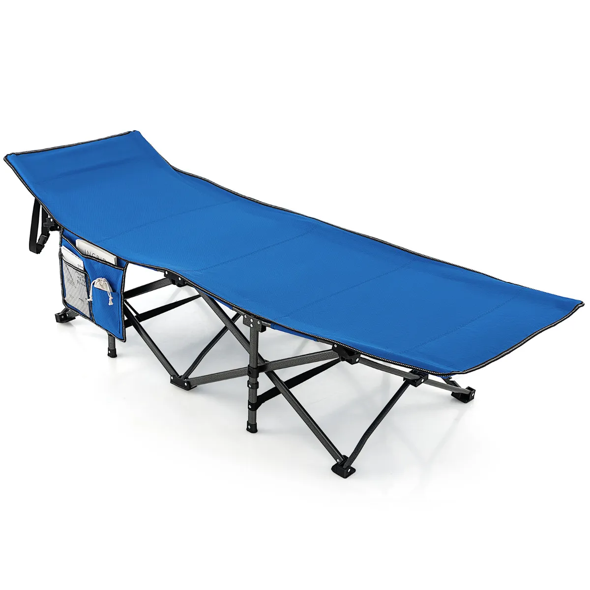 Veldbed met Zijvak Tot 272 kg Belastbaar Inklapbaar Campingbed Klapbed Reisligstoel Blauw